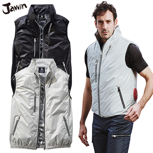 JAWIN  54180 光沢感のある素材とシルバーファスナーがアクセントの遮熱 空調服® ベスト　54180
